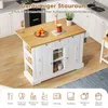 A white kitchen island with a wooden countertop is shown in a kitchen setting. The island has storage compartments and is decorated with some items. Produktbild-Vorschau