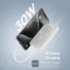 A smartphone and a power bank are shown connected by a cable, with text highlighting charging speed. Produktbild-Vorschau