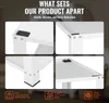 A collage of close-up images highlighting the features of a white metal shelf unit, with text overlays describing its benefits. Voir les images du produit