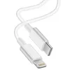 A white charging cable with USB-C and Lightning connectors. Produktbild-Vorschau