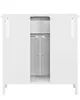 The back view of a white bathroom vanity cabinet with two doors. Voir les images du produit