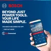 A hand holding a smartphone displaying the Bosch BeConnected app, with Bosch branding and marketing text. Produktbild-Vorschau