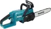 A teal and black Makita cordless chainsaw is shown against a white background. Produktbild-Vorschau