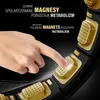 A hand is shown pressing on a section of a black and gold massage hula hoop, with text overlay describing its features. Náhled obrázku produktu