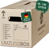 A cardboard moving box with labels and markings. Produktbild-Vorschau
