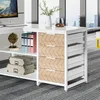 A modern L-shaped desk with drawers and shelves in an office setting with a large window view. Anteprima dell’immagine prodotto