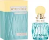 A Miu Miu L'Eau Bleue Eau de Parfum bottle and its packaging are displayed against a white background. Voir les images du produit