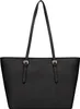 A black leather tote bag with shoulder straps and gold buckles, presented against a white background. Produktbild-Vorschau
