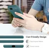 A person is holding a teal phone case, with close-ups of the case's features shown below. Náhled obrázku produktu