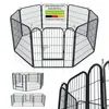 A product image of a metal pet playpen, shown in an octagonal configuration with a gate, and also in smaller configurations at the bottom of the image. Podgląd zdjęcia produktu