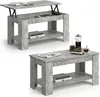 Two coffee tables are shown, one with its lift-top mechanism extended and the other in its standard configuration. Voir les images du produit