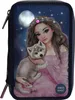 A girl holding a wolf cub under a starry night sky with a moon. Náhled obrázku produktu