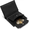 An open black leather wallet with coins inside. Anteprima dell’immagine prodotto