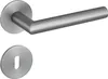 A brushed metal door handle and escutcheon plate on a white background. Produktbild-Vorschau