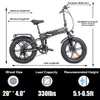 Diagram showing the dimensions and specifications of an electric bicycle. Produktbild-Vorschau