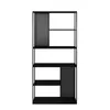 A black metal shelving unit with multiple compartments, some of which have perforated back panels. Voir les images du produit