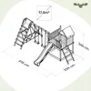 A technical drawing with dimensions of a children's playground set. Produktbild-Vorschau