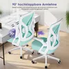 Two mint green office chairs are shown, one in the foreground and one in the background, next to a desk. Produktbild-Vorschau