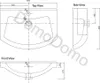 Technical drawing of a sink with dimensions shown from top, front, and side views. Podgląd zdjęcia produktu