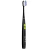 A black electric toothbrush with green buttons and blue and white bristles is shown against a white background. Náhled obrázku produktu