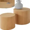 Two round wooden side tables and a light gray vase with handles, presented on a white background. Produktbild-Vorschau