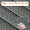 A close-up of a grey textured surface with water droplets, and a hand wiping it with a blue cloth. Text overlays highlight product features. Podgląd zdjęcia produktu