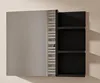 A black bathroom cabinet with a mirrored door and open shelves on the right side, mounted on a light-colored wall. Produktbild-Vorschau