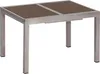 A square table with a metallic frame and a brown tabletop, shown from a three-quarter angle against a white background. Produktbild-Vorschau