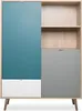 Buffet Haut CUBA, Chêne Sonoma, Blanc, Gris et Bleu, Style Voir les images du produit 1