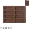 A brown silicone mold for making 8 rectangular bars, likely for chocolate or muesli bars, shown on a white background. A small packaging image is visible in the top right corner. Anteprima dell’immagine prodotto