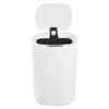 A white automatic trash can with its lid open. Podgląd zdjęcia produktu