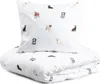 A folded duvet and pillow with a pattern of various dog breeds on a white background. Podgląd zdjęcia produktu