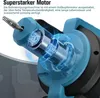 Close-up of a blue and black pipe cleaning machine motor with glowing blue energy lines. Podgląd zdjęcia produktu