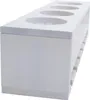 A white wooden wine rack with four circular openings on top and a slatted shelf underneath. Podgląd zdjęcia produktu
