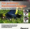 A grass trimmer is shown in a garden setting with close-ups of its cutting heads and descriptive text. Produktbild-Vorschau