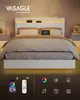 A modern white bed frame with LED lighting and a headboard charging station. Náhled obrázku produktu