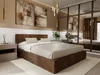A modern bedroom with a large bed, abstract art on the wall, and mirrored wardrobe. Podgląd zdjęcia produktu