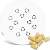 A white pasta maker disk with multiple star-shaped openings is shown along with a pile of ditalini rigati pasta. The disk is positioned to the left, and the pasta is to the lower right. Produktbild-Vorschau
