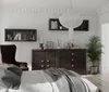 A bedroom scene with a dresser, chair, and bed. Podgląd zdjęcia produktu