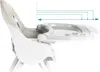 A side view of a high chair with a removable tray. Dotted lines and arrows indicate adjustability. Produktbild-Vorschau