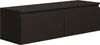 A dark brown, modern TV stand with two doors, shown from a slight diagonal angle against a white background. Voir les images du produit