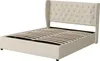 A beige upholstered bed frame with a tufted headboard and a slatted base, shown against a white background. Produktbild-Vorschau