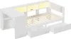 A white wooden platform bed with integrated storage and LED lighting. Náhled obrázku produktu