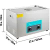 A stainless steel ultrasonic cleaner with control knobs and a lid, shown with dimensions indicated by lines and text. Podgląd zdjęcia produktu