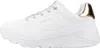 Side view of a white Skechers sneaker with rose gold accents. Voir les images du produit