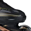 A close-up view of a black and gold inline skate, focusing on the boot and wheel. Náhled obrázku produktu