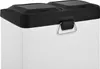 A close-up view of the top section of a white and black dual-compartment trash can. Voir les images du produit