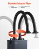 A product image showing a fume extractor with double exhaust pipes, highlighting its features. Podgląd zdjęcia produktu