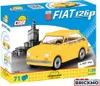 The image shows the packaging of a COBI Fiat 126p toy car model, featuring a yellow car against a backdrop of a city skyline and a tire tread pattern. Náhled obrázku produktu