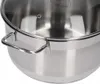 A close-up view of a stainless steel pot with a glass lid. Podgląd zdjęcia produktu